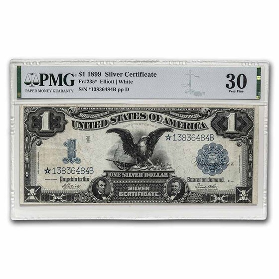 1899* $1 Silver Cert. Black Eagle VF-30 PMG (Fr#235*) Star Note 1899* $1 Silver Cert. Black Eagle VF-30 PMG (Fr#235*) Star Note