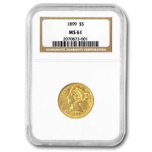 1899/1899 $5 Liberty Gold Half Eagle MS-61 NGC (RPD FS-301) 1899/1899 $5 Liberty Gold Half Eagle MS-61 NGC (RPD FS-301)