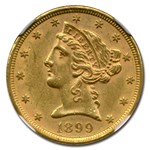1899/1899 $5 Liberty Gold Half Eagle MS-63 NGC (FS-301)