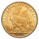 1899-1914 France Gold 10 Francs Rooster AU