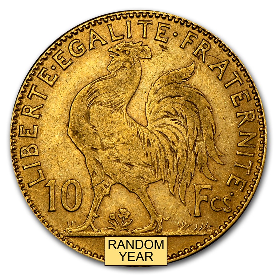 1899-1914 France Gold 10 Francs Rooster Avg Circ