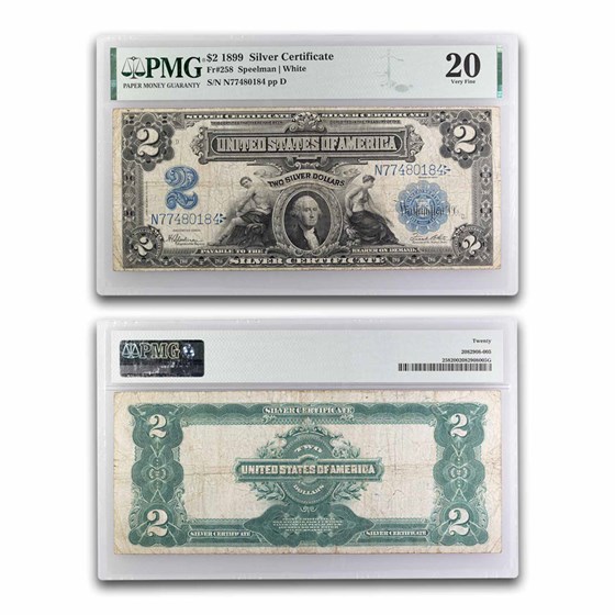1899 $2.00 Silver Cert. George Washington VF-20 PMG (Fr#258) 1899 $2.00 Silver Cert. George Washington VF-20 PMG (Fr#258)