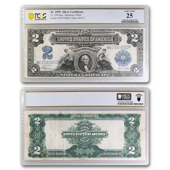 1899 $2.00 Silver Cert. George Washington VF-25 PCGS (Fr#258) 1899 $2.00 Silver Cert. George Washington VF-25 PCGS (Fr#258)