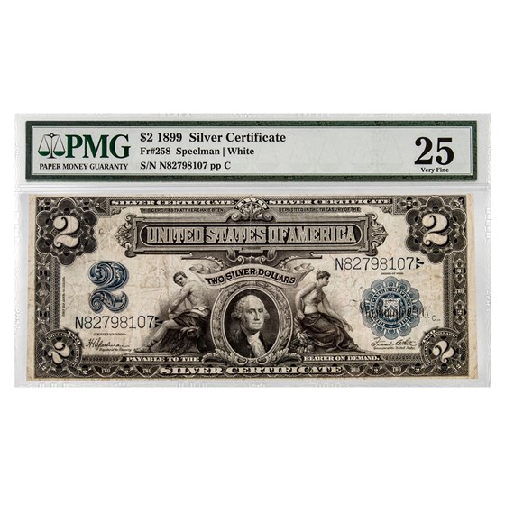 1899 $2.00 Silver Cert. George Washington VF-25 PMG (Fr#258) 1899 $2.00 Silver Cert. George Washington VF-25 PMG (Fr#258)