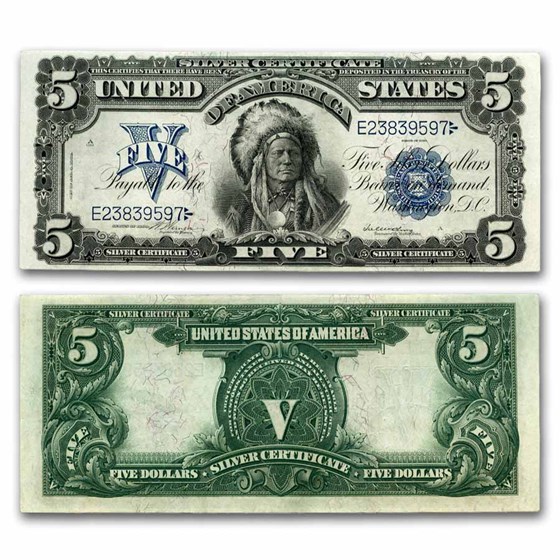 1899 $5.00 Silver Cert. Chief Running Antelope AU (Fr#274) 1899 $5.00 Silver Cert. Chief Running Antelope AU (Fr#274)