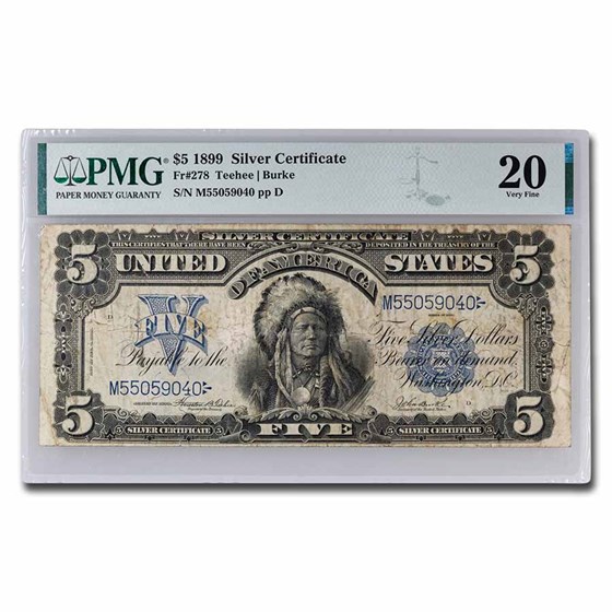 1899 $5.00 Silver Cert. Chief Running Antelope VF-20 PMG (Fr#278) 1899 $5.00 Silver Cert. Chief Running Antelope VF-20 PMG (Fr#278)