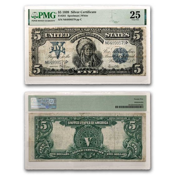 1899 $5.00 Silver Cert. Chief Running Antelope VF-25 PMG (Fr#281) 1899 $5.00 Silver Cert. Chief Running Antelope VF-25 PMG (Fr#281)
