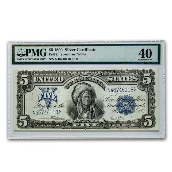 1899 $5.00 Silver Cert. Chief Running Antelope XF-40 PMG (Fr#281) 1899 $5.00 Silver Cert. Chief Running Antelope XF-40 PMG (Fr#281)
