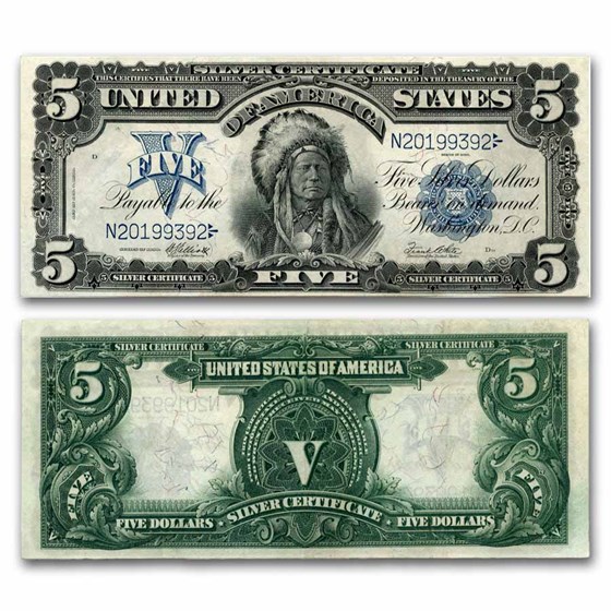 1899 $5.00 Silver Certificate Chief Running Antelope AU (Fr#280) 1899 $5.00 Silver Certificate Chief Running Antelope AU (Fr#280)