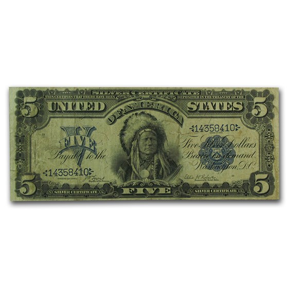 1899 $5.00 Silver Certificate Chief Running Antelope Fine 1899 $5.00 Silver Certificate Chief Running Antelope Fine
