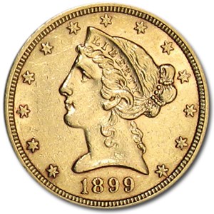 1899 $5 Liberty Gold Half Eagle AU 1899 $5 Liberty Gold Half Eagle AU