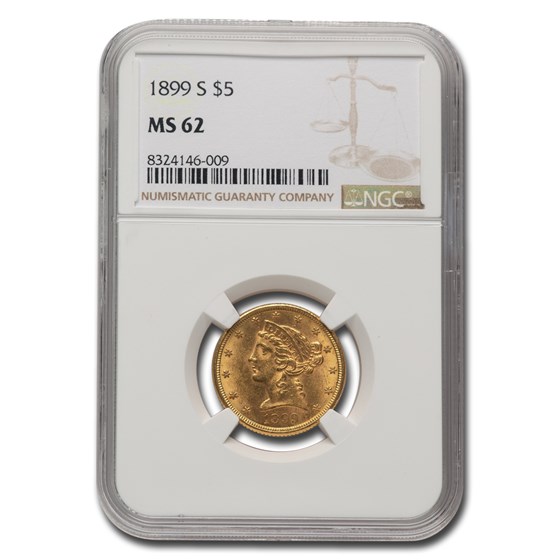 1899 $5 Liberty Gold Half Eagle MS-62 NGC 1899 $5 Liberty Gold Half Eagle MS-62 NGC