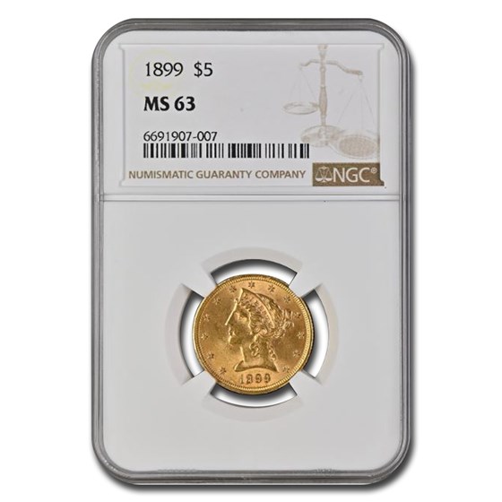 1899 $5 Liberty Gold Half Eagle MS-63 NGC 1899 $5 Liberty Gold Half Eagle MS-63 NGC