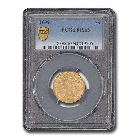 1899 $5 Liberty Gold Half Eagle MS-63 PCGS 1899 $5 Liberty Gold Half Eagle MS-63 PCGS