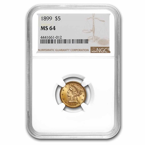 1899 $5 Liberty Gold Half Eagle MS-64 NGC 1899 $5 Liberty Gold Half Eagle MS-64 NGC