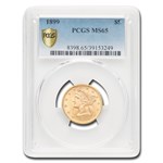 1899 $5 Liberty Gold Half Eagle MS-65 PCGS