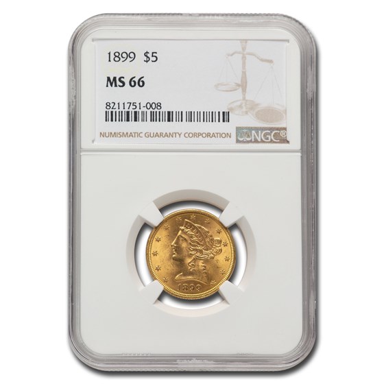 1899 $5 Liberty Gold Half Eagle MS-66 NGC 1899 $5 Liberty Gold Half Eagle MS-66 NGC