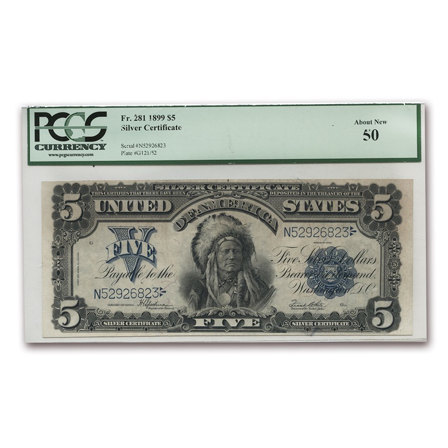 1899 $5 Silver Cert. Chief Running Antelope AU-50 PCGS (Fr#281)
