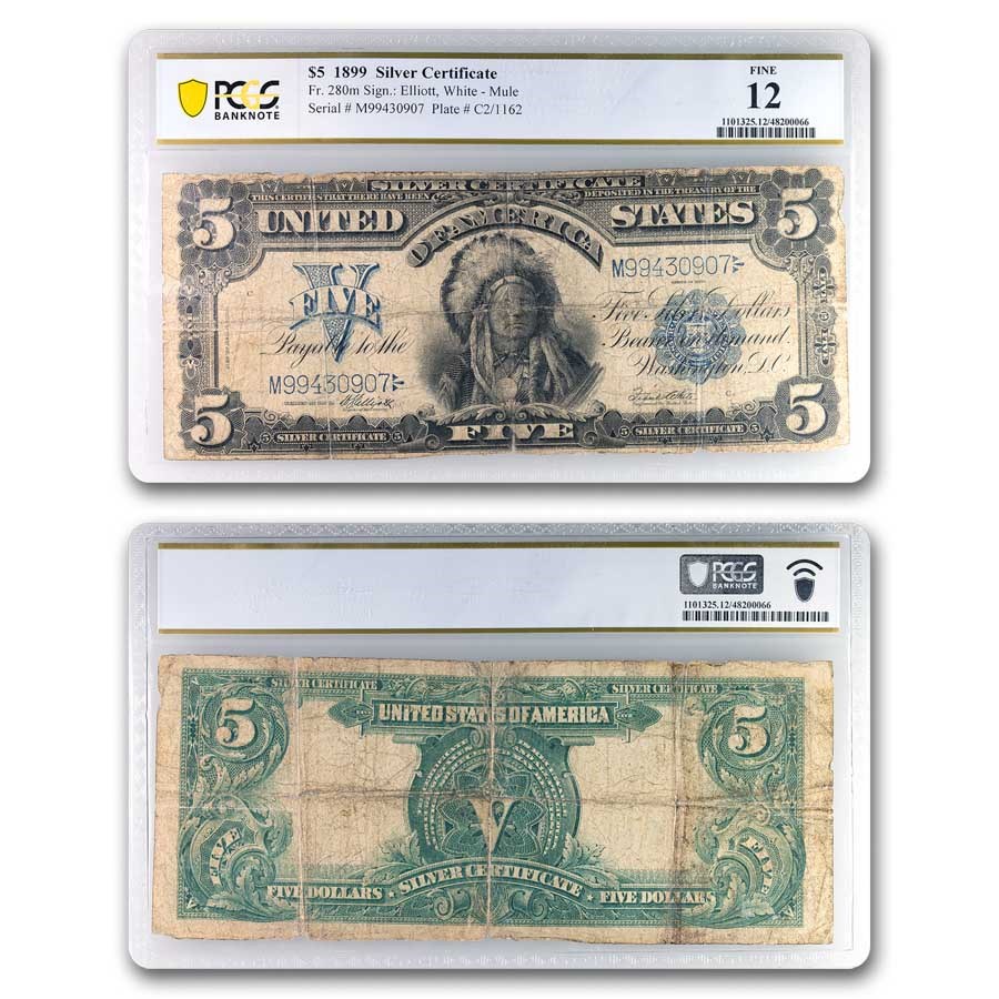 1899 $5 Silver Cert Chief Running Antelope F-12 PCGS (Fr#280m)
