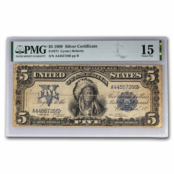 1899 $5 Silver Cert. Chief Running Antelope F-15 PMG (Fr#271) 1899 $5 Silver Cert. Chief Running Antelope F-15 PMG (Fr#271)