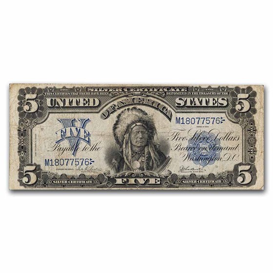 1899 $5 Silver Cert. Chief Running Antelope F (Fr#277) Details 1899 $5 Silver Cert. Chief Running Antelope F (Fr#277) Details