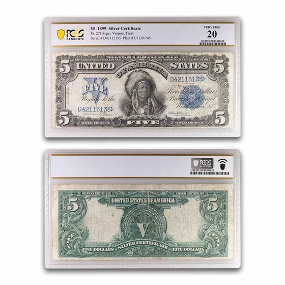 1899 $5 Silver Cert Chief Running Antelope VF-20 PCGS (Fr#273) 1899 $5 Silver Cert Chief Running Antelope VF-20 PCGS (Fr#273)