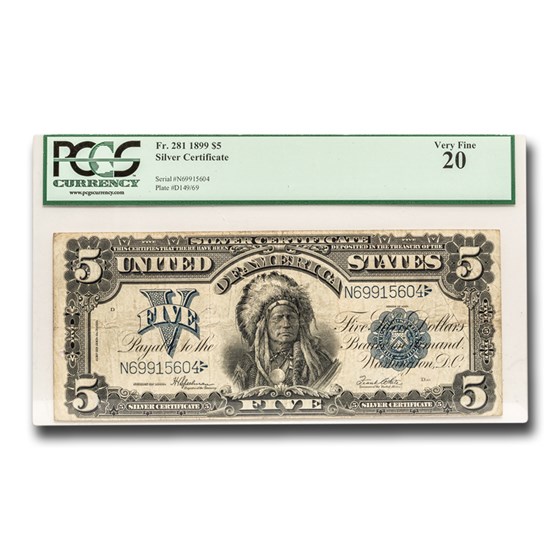 1899 $5 Silver Cert. Chief Running Antelope VF-20 PCGS (Fr#281) 1899 $5 Silver Cert. Chief Running Antelope VF-20 PCGS (Fr#281)