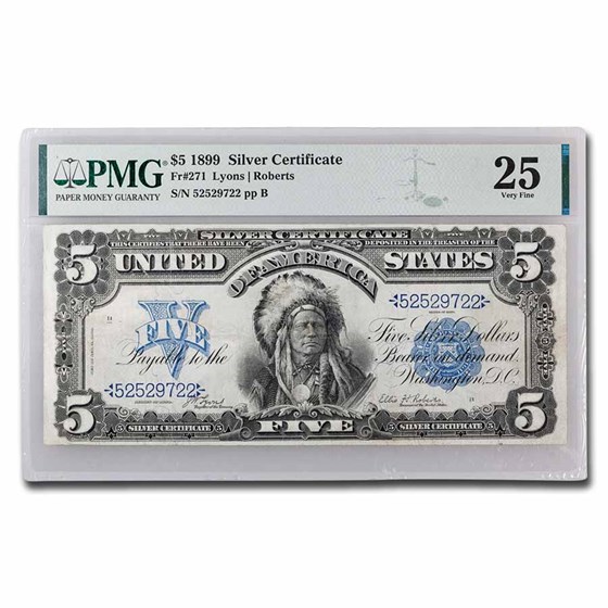 1899 $5 Silver Cert. Chief Running Antelope VF-25 PMG (Fr#271) 1899 $5 Silver Cert. Chief Running Antelope VF-25 PMG (Fr#271)