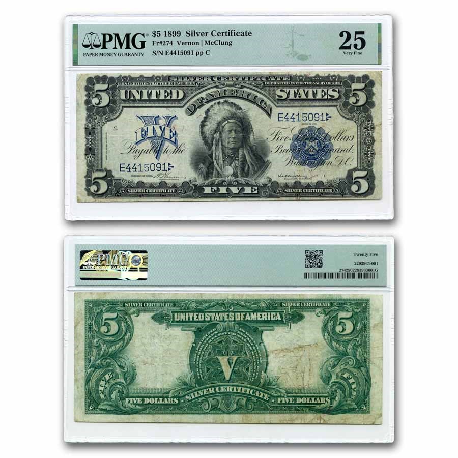 1899 $5 Silver Cert. Chief Running Antelope VF-25 PMG (Fr#274)