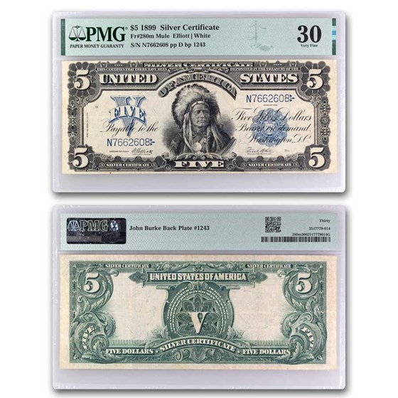 1899 $5 Silver Cert Chief Running Antelope VF-30 PMG (Fr#280m) 1899 $5 Silver Cert Chief Running Antelope VF-30 PMG (Fr#280m)