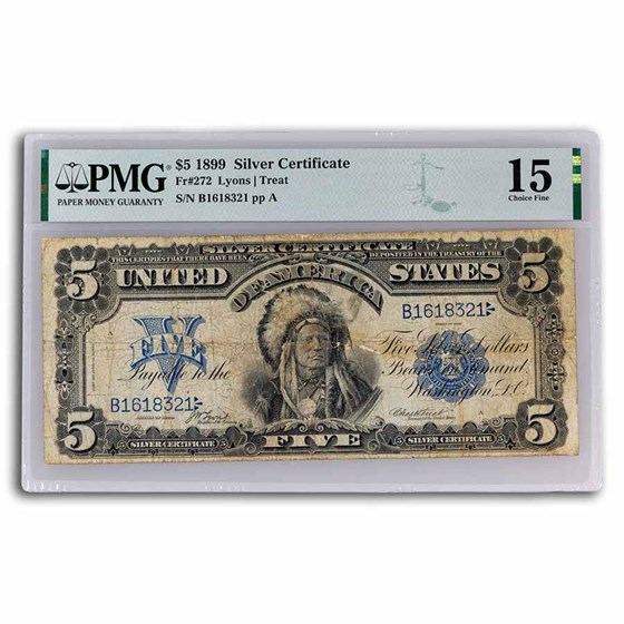 1899 $5 Silver Cert Running Antelope Choice F-15 PMG (Fr#272) 1899 $5 Silver Cert Running Antelope Choice F-15 PMG (Fr#272)