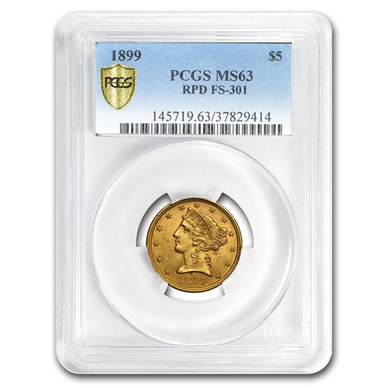 1899/99 $5 Liberty Gold Half Eagle MS-63 PCGS (RPD FS-301) 1899/99 $5 Liberty Gold Half Eagle MS-63 PCGS (RPD FS-301)