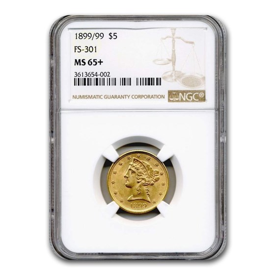 1899/99 $5 Liberty Gold Half Eagle MS-65+ NGC (FS-301) 1899/99 $5 Liberty Gold Half Eagle MS-65+ NGC (FS-301)