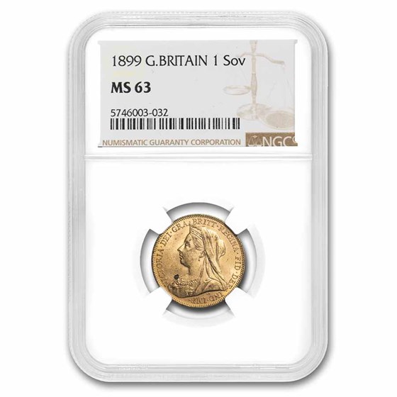 1899 Great Britain Gold Sovereign Victoria Veil Head MS-63 NGC 1899 Great Britain Gold Sovereign Victoria Veil Head MS-63 NGC