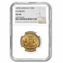 1899-J German States Hamburg Gold 20 Mark AU-58 NGC