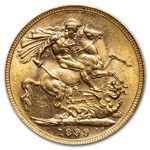 1899-M Australia Gold Sovereign Veil Head Victoria BU