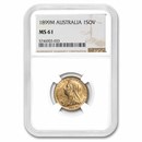 1899-M Australia Gold Sovereign Veil Head Victoria MS-61 NGC