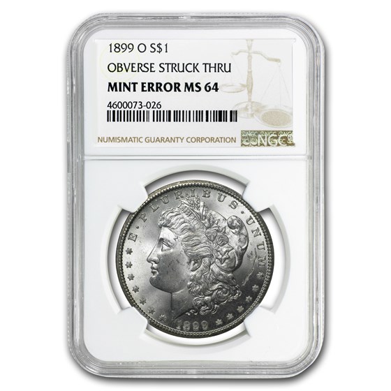 1899-O Morgan Dollar MS-64 NGC (Mint Error, Obv Struck Thru)