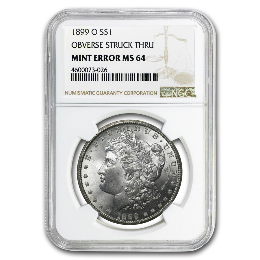 1899-O Morgan Dollar MS-64 NGC (Mint Error, Obv Struck Thru)