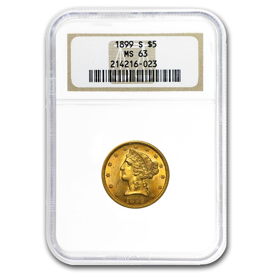1899-S $5 Liberty Gold Half Eagle MS-63 NGC 1899-S $5 Liberty Gold Half Eagle MS-63 NGC