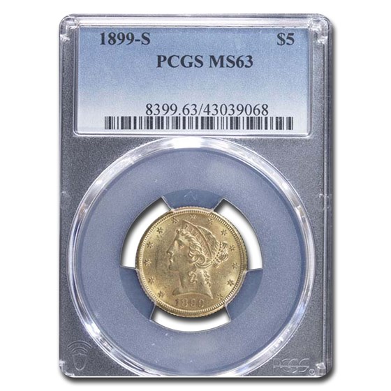 1899-S $5 Liberty Gold Half Eagle MS-63 PCGS 1899-S $5 Liberty Gold Half Eagle MS-63 PCGS