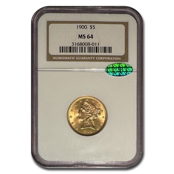 1900 $5 Liberty Gold Half Eagle MS-64 NGC CAC 1900 $5 Liberty Gold Half Eagle MS-64 NGC CAC