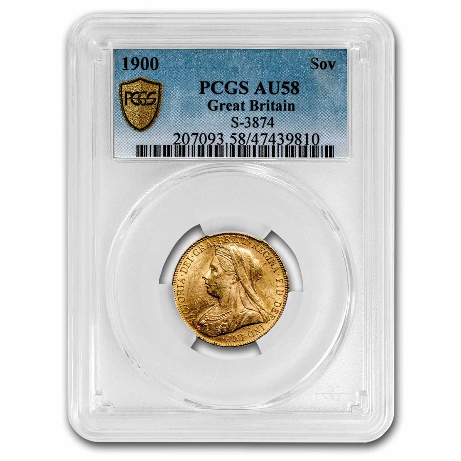 1900 Great Britain Gold Sovereign Victoria Veil Head AU-58 PCGS