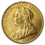 1900-M Australia Gold Sovereign Victoria Veil Head BU