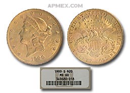 1900-S $20 Liberty Gold Double Eagle MS-60 NGC 1900-S $20 Liberty Gold Double Eagle MS-60 NGC