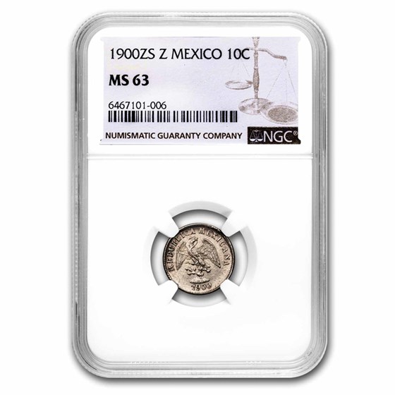 1900-Zs Mexico Silver 10 Centavos MS-63 NGC 1900-Zs Mexico Silver 10 Centavos MS-63 NGC
