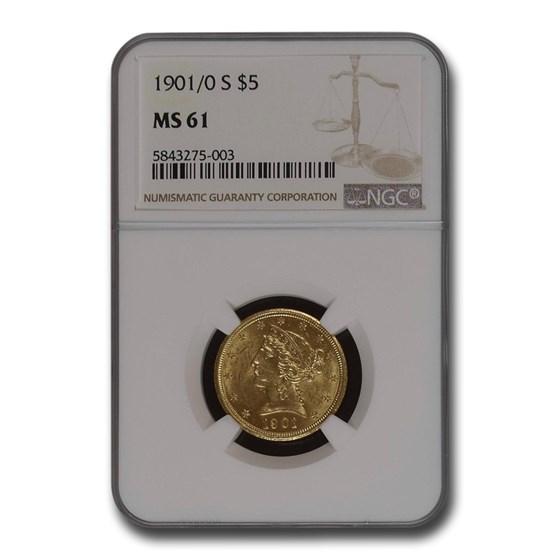 1901/0-S $5.00 Liberty Gold Half Eagle MS-61 NGC 1901/0-S $5.00 Liberty Gold Half Eagle MS-61 NGC