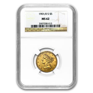 1901/0-S $5 Liberty Gold Half Eagle MS-62 NGC 1901/0-S $5 Liberty Gold Half Eagle MS-62 NGC