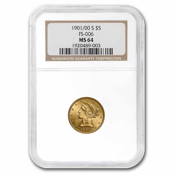 1901/0-S $5 Liberty Gold Half Eagle MS-64 NGC