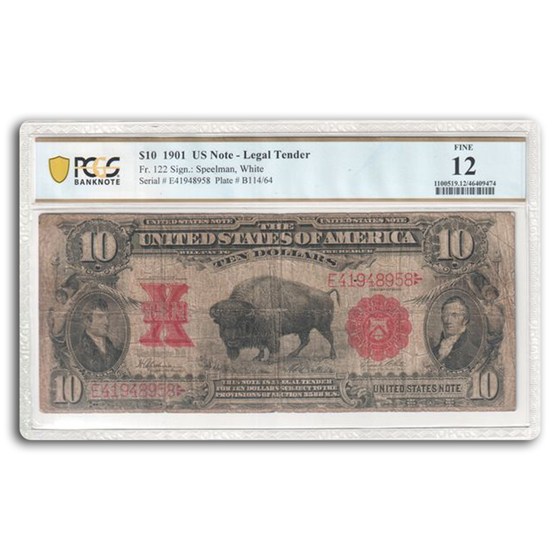 1901 $10 U.S. Note Lewis & Clark/Bison Fine-12 PCGS (Fr#122)